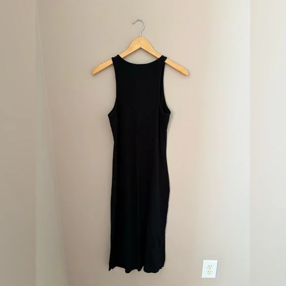 a new day Black Ribbed high neck midi dress size medium with side slit - Picture 5 of 5